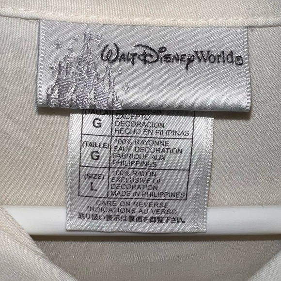 EUC Disney Mickey Mouse Men's Embroidered Casual Button Down Shirt Cream Large - Picture 5 of 6